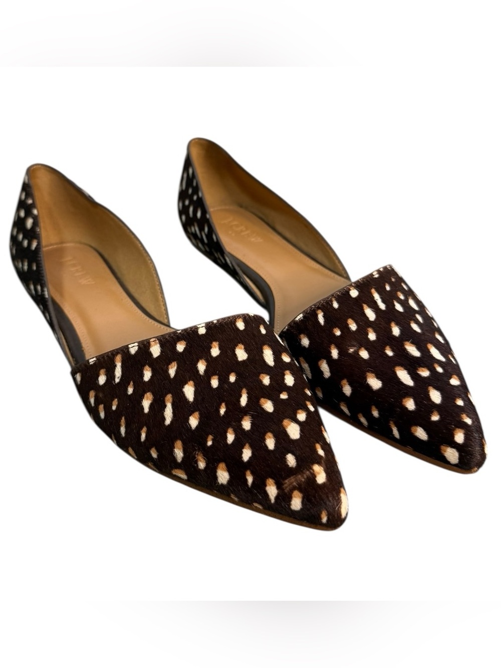 J.Crew Calf Hair D’Orsay Flats Brown Spotted Animal Print Pointed Toe Size 7.5 - Picture 4 of 11